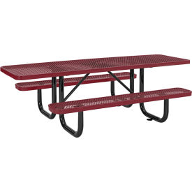 8' ADA Rectangular Picnic Table, Expanded Metal, Red (96" Long)