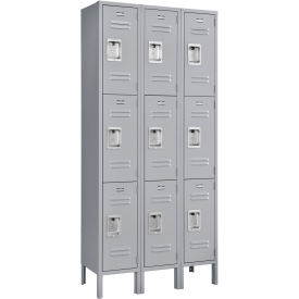 3-Tier 9 Door Locker, 12"Wx15"Dx24"H, Gray, Unassembled