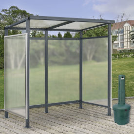 6'5"x3'8"x7' Bus Smoking Shelter Flat Roof 3-Side Open Front W/Green 5 Gallon Outdoor Ashtray