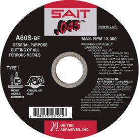 United Abrasives - Sait 23105 Cut Off Wheel Type 1 A60S 6" x .045" x 5/8" 60 Grit Aluminum Oxide - Pkg Qty 50