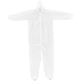 Disposable Polypropylene Coverall, Elastic Hood & Boots, WHT, Large, 25/Case