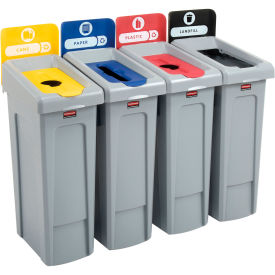 Slim Jim Recycling Station, Landfill/Paper/Plastic/Cans, (4) 23 Gallon