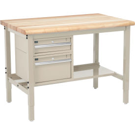 48"W x 30"D Workbench, 1-3/4" Thick Maple Top Safety Edge with Drawers & Shelf, Tan