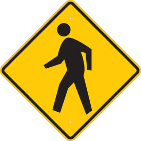 Pedestrian Crossing Pictrogram Sign, BLK/YLW, HIP Reflective, Alum, 24"W x 24"H