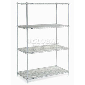 Nexel 4 Shelf Nexelate Silver Epoxy Wire Shelving Unit, Starter, 48"W x 30"D x 74"H