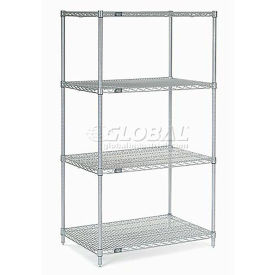 Nexel 4 Tier Silver Epoxy Wire Shelving Starter Unit, 72"W x 30"D x 86"H