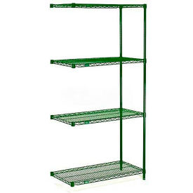 Nexel Poly-Green, 4 Tier, Wire Shelving Add-On Unit, 30"W x 21"D x 74"H