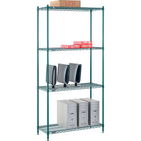 Nexel Poly-Green, 4 Tier, Wire Shelving Starter Unit, 42"W x 14"D x 86"H