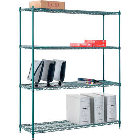 Nexel Poly-Green, 4 Tier, Wire Shelving Starter Unit, 60"W x 14"D x 74"H