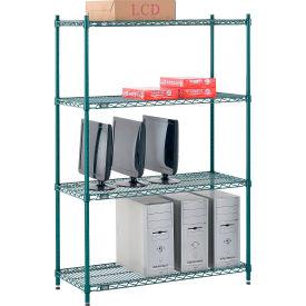 Nexel Poly-Green, 4 Tier, Wire Shelving Starter Unit, 42"W x 14"D x 54"H