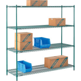 Nexel Poly-Green, 4 Tier, Wire Shelving Starter Unit, 72"W x 21"D x 74"H