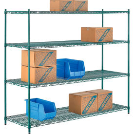 Nexel Poly-Green, 4 Tier, Wire Shelving Starter Unit, 72"W x 21"D x 63"H