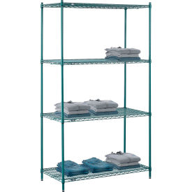 Nexel Poly-Green, 4 Tier, Wire Shelving Starter Unit, 48"W x 21"D x 86"H