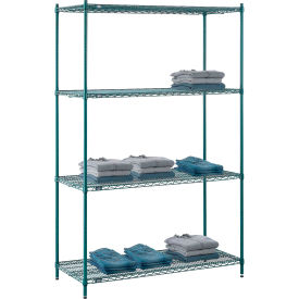 Nexel Poly-Green, 4 Tier, Wire Shelving Starter Unit, 54"W x 21"D x 86"H