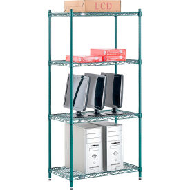 Nexel Poly-Green, 4 Tier, Wire Shelving Starter Unit, 30"W x 18"D x 54"H