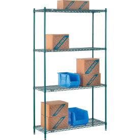 Nexel Poly-Green, 4 Tier, Wire Shelving Starter Unit, 48"W x 14"D x 86"H