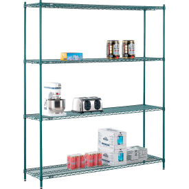 Nexel Poly-Green, 4 Tier, Wire Shelving Starter Unit, 72"W x 14"D x 86"H