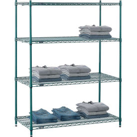 Nexel 4 Tier Wire Shelving Starter, 48"W x 24"D x 54"H, Green Epoxy Finish