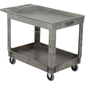 Plastic 2 Tray Shelf Service & Utility Cart, 44” x 25-1/2”, 5" Rubber Casters