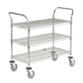 Nexel Chrome Utility Cart w/3 Shelves & Poly Casters, 1200 lb. Capacity, 42"L x 24"W x 39"H
