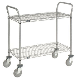 Nexel Utility Cart w/2 Shelves & Poly Casters, 1200 lb. Capacity, 42"L x 18"W x 39"H, Silver