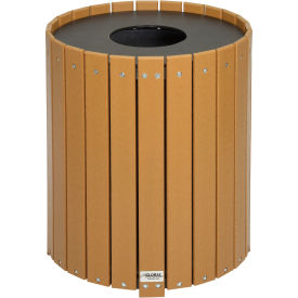 Round Recycled Plastic Receptacle W/ Liner, 32 Gallon, Cedar