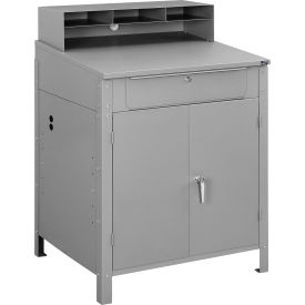 Shop Desk w Pigeonhole Compartments and Lower Cabinet, 34-1/2"W x 30"D x 51-1/2"H - Gray