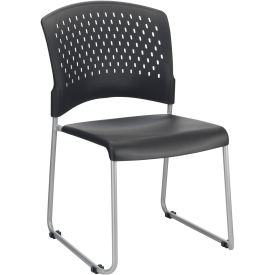 Plastic Stacking Chair, Black, Armless, Mid Back - Pkg Qty 4