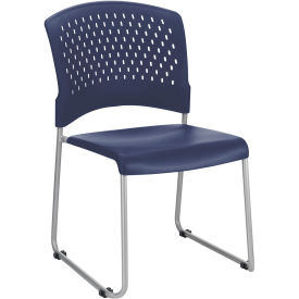 Sled Base Plastic Stacking Chair, Blue, Armless, Mid Back - Pkg Qty 4