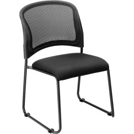 Mesh Stacking Chair, Fabric, Black, Armless, Mid Back - Pkg Qty 4