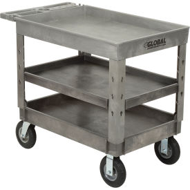 Plastic 3 Tray Shelf Industrial Strength Service & Utility Cart, 44” x 25-1/2”, 8" Pneumatic Wheels