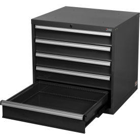 Modular 5 Drawer Cabinet with Lock w/o Dividers, 30"Wx27"Dx29-1/2"H, Black