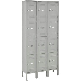 4-Tier 12 Door Box Locker, 12"W x 15"D x 18"H, Gray, Unassembled