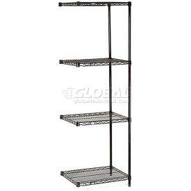 Nexel Black Epoxy, 4 Tier, Wire Shelving Add-On Unit, 24"W x 18"D x 86"H