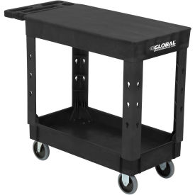 Industrial Service & Utility Cart, Plastic 2 Shelf Flat Black, 38” x 17-1/2”, 5" Rubber Casters