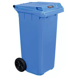 Global Industrial 32 Gallon Mobile Trash Container with Lid, Blue