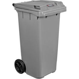 Global Industrial 32 Gallon Mobile Trash Container with Lid, Gray