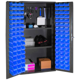Durham Small Parts Storage Cabinet 3501-DLP-PB-96-2S-5295 - w/Pegboard, 96 Blue Bins, 2 Shelves