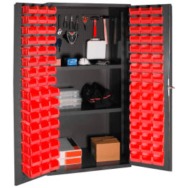 Durham Small Parts Storage Cabinet 3501-DLP-PB-96-2S-1795 - w/Pegboard, 96 Red Bins, 2 Shelves