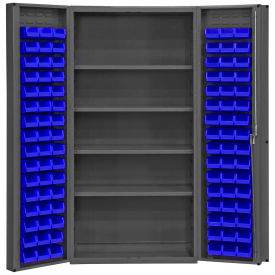 Durham Storage Bin Cabinet DC-DLP-96-4S-5295 - 96 Blue Hook-On Bins 4 Adj. Shelves 36"Wx24"Dx72"H