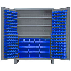 Durham Storage Bin Cabinet SSC-185-3S-5295 - 185 Blue Hook-On Bins 3 Adj. Shelves 60"W x 24"D x 84"H