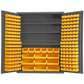 Durham Storage Bin Cabinet SSC-185-3S-NL-95 - 185 Yellow Hook-On Bins 3 Adj. Shelves 60"Wx24"Dx78"H