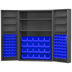 Durham Storage Bin Cabinet DC48-842S6DS-5295 - 84 Blue Hook-On Bins 2 Adj. Shelves 48"Wx24"Dx72"H