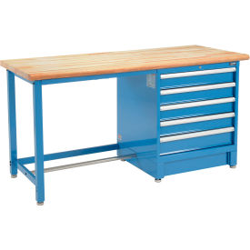 Global Industrial 72Wx30D Modular Workbench, 5 Drawers, Maple Butcher Block Safety Edge, Blue