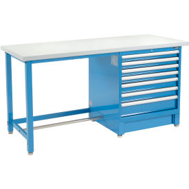 Global Industrial 72"Wx30"D Modular Workbench W/ 7 Drawers, Plastic Laminate Square Edge, Blue
