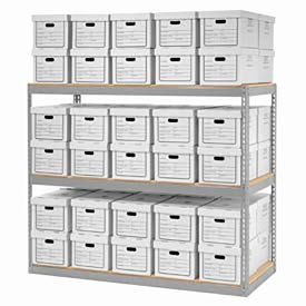 Global Industrial Record Storage Rack With Boxes 72"W x 30"D x 60"H, Gray