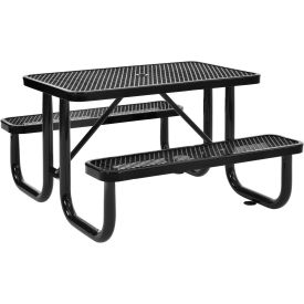 4 ft. Expanded Metal Rectangular Outdoor Steel Picnic Table, Black
