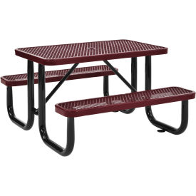 4 ft. Expanded Metal Rectangular Outdoor Steel Picnic Table, Red