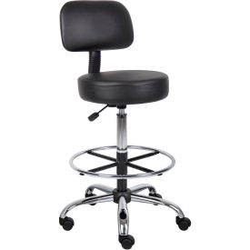 Global Industrial Vinyl Medical Stool with Backrest and Footring, Black