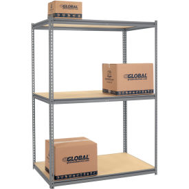 Global Industrial High Cap. Starter Rack 60Wx24Dx84H 3 Levels Wood Deck 1300lb Per Shelf GRY